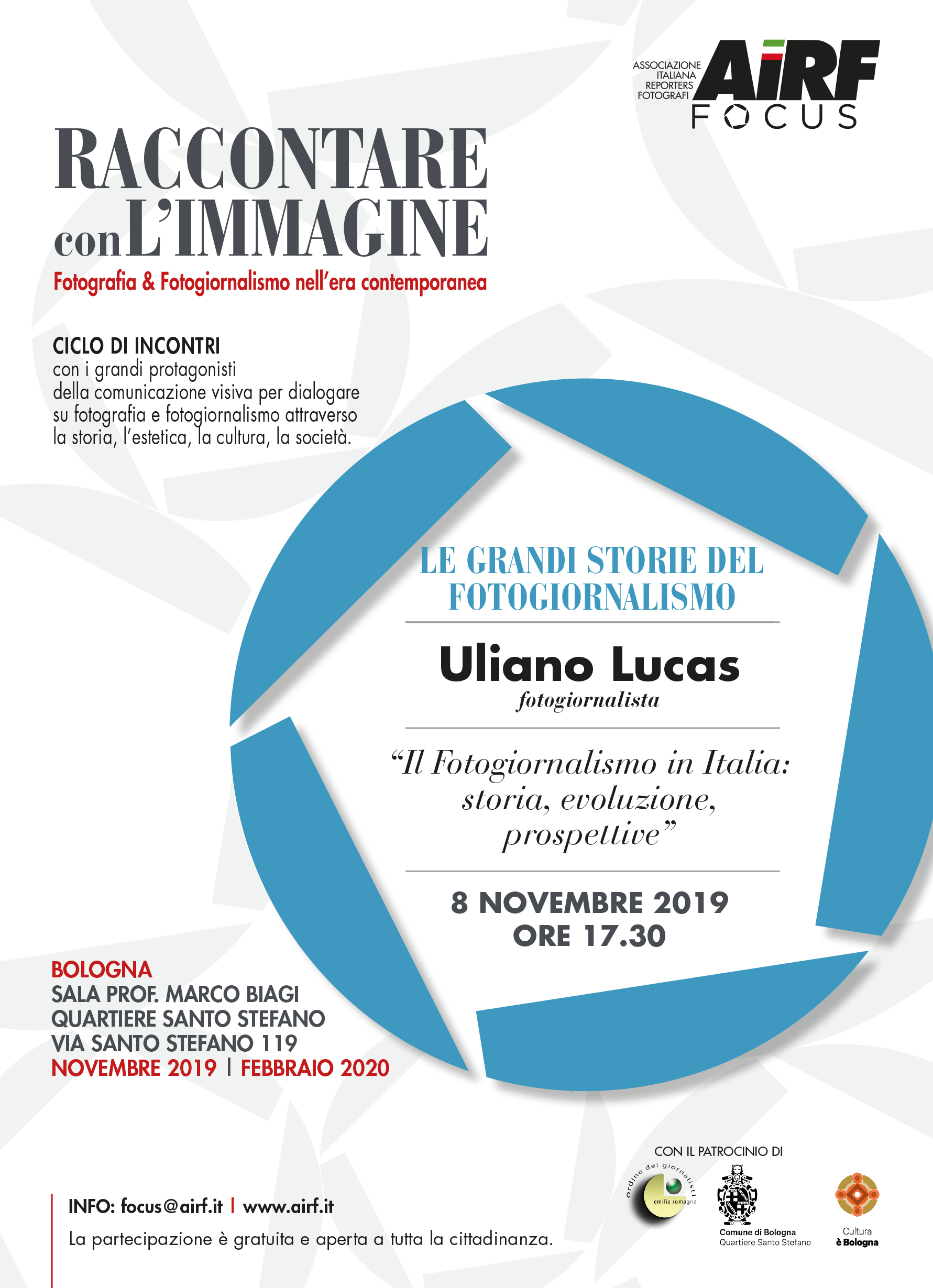 Uliano Lucas Le grandi storie del fotogiornalismo 8 novembre 2019 ore 17.30 sala Biagi Bologna AIRF
